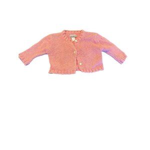 Vintage IKKS Infant Cardigan Sweater 12M/80 Pink 100% Cotton With Button Closure